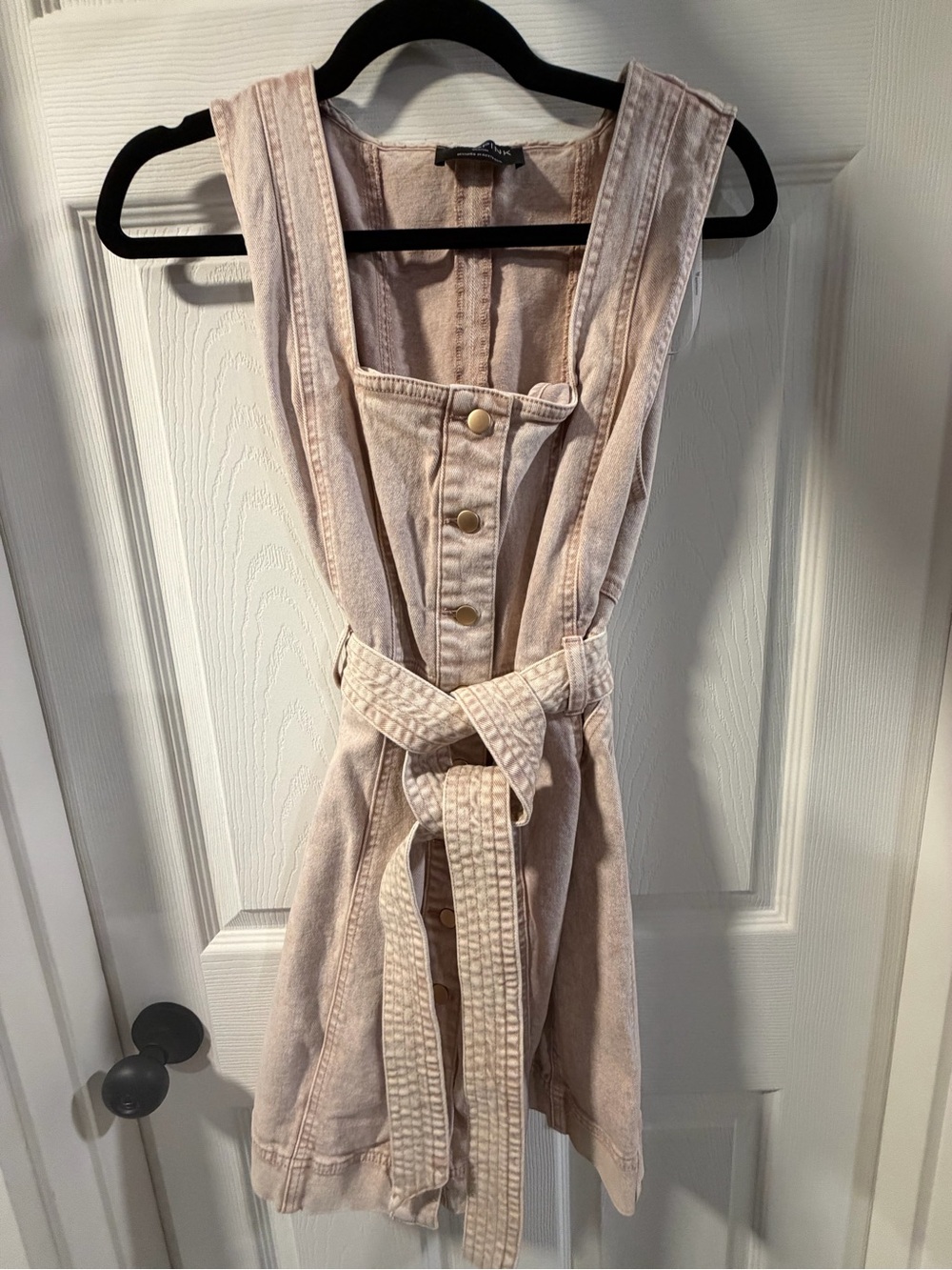 Women’s Dusty Pink Denim Pinafore Dress with Belt